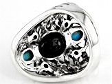 Black Spinel and Turquoise Rhodium Over Sterling Silver Ring 3.23ctw