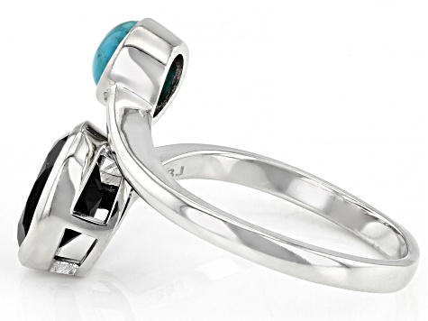 Black Spinel and Turquoise Rhodium Over Silver Bypass Ring 1.70ct