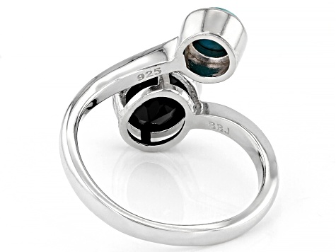 Black Spinel and Turquoise Rhodium Over Silver Bypass Ring 1.70ct