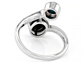 Black Spinel and Turquoise Rhodium Over Silver Bypass Ring 1.70ct