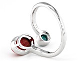 Red Sponge Coral and Turquoise Rhodium Over Silver Bypass Ring