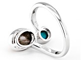 Orange Spiny Oyster Shell and Turquoise Rhodium Over Silver Bypass Ring