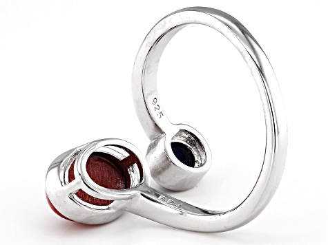 Red Sponge Coral and Lapis Lazuli Rhodium Over Silver Bypass Ring