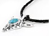 Turquoise Steer Head Silver Enhancer And Imitation Leather Pendant