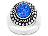 Mens Blue Lab Created Opal Rhodium Over Silver Ring .90ct