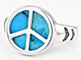 Turquoise Rhodium Over Sterling Silver Peace Sign Ring
