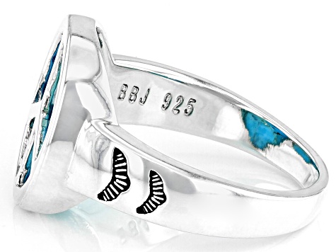 Turquoise Rhodium Over Sterling Silver Peace Sign Ring