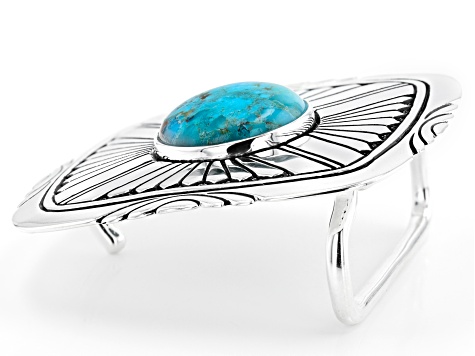 Blue Turquoise Silver Over Brass Belt Buckle