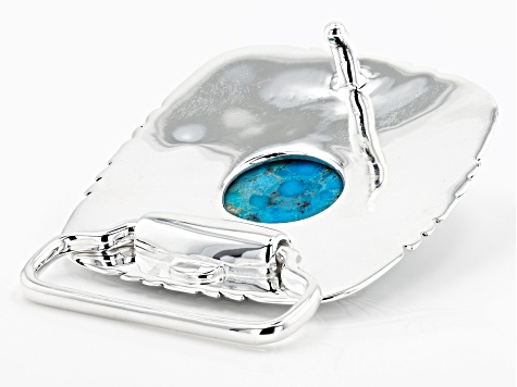 Blue Turquoise Silver Over Brass Belt Buckle