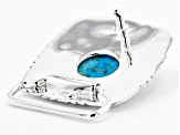 Blue Turquoise Silver Over Brass Belt Buckle