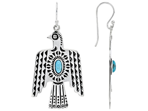 Turquoise  Rhodium Over Silver Eagle Earrings 0.01ctw
