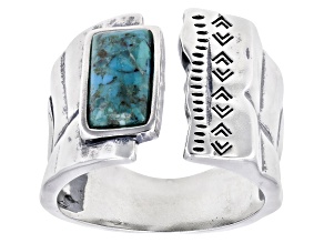 Mens Turquoise Rhodium Over Silver Band Ring