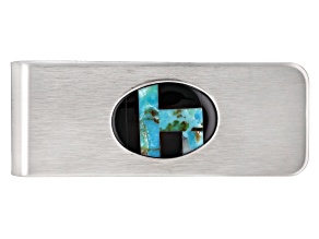 Blue Turquoise & Black Onyx Stainless Steel Money Clip