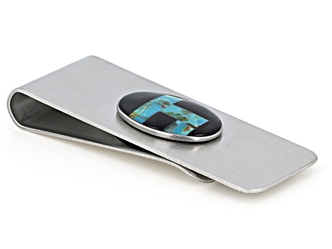 Turquoise & Black Onyx Stainless Steel Money Clip