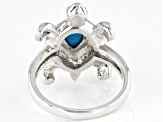 Blue Sleeping Beauty Turquoise Rhodium Over Silver Turtle Ring 0.01ctw