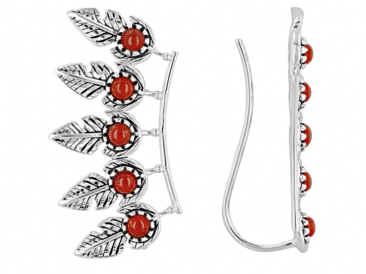 Sponge Coral Rhodium Over Silver Climber Earrings - SWW451A