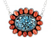 Turquoise And Spiny Oyster Shell Rhodium Over Silver Necklace