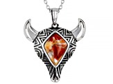 Spiny Oyster Shell Bull Head Rhodium Over Silver Pendant with Chain