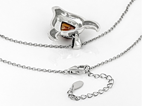 Spiny Oyster Shell Bull Head Rhodium Over Silver Pendant with Chain