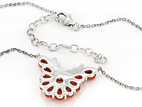 Red Sponge Coral Rhodium Over Sterling Silver Necklace