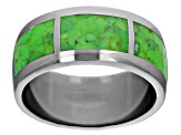 Green Turquoise Rhodium Over Sterling Silver Mens Inlay Band Ring