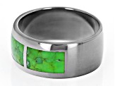 Green Turquoise Rhodium Over Sterling Silver Mens Inlay Band Ring