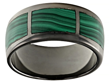 Picture of Green Malachite Black Rhodium Over Sterling Silver Men's Inlay Ring