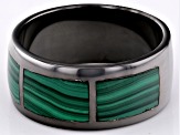 Green Malachite Black Rhodium Over Sterling Silver Men's Inlay Ring