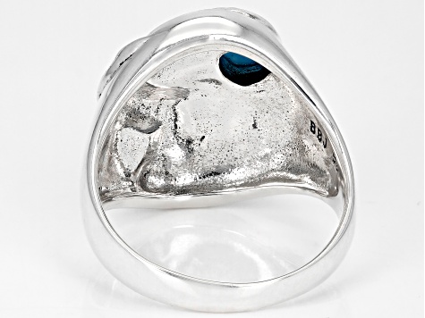 Blue Sleeping Beauty Turquoise Rhodium over Silver Mens Eagle Ring