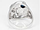 Blue Sleeping Beauty Turquoise Rhodium over Silver Mens Eagle Ring