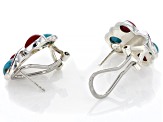 Blue Turquoise and Red Sponge Coral Rhodium Over Silver Earrings