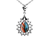 Blended Turquoise and Spiny Oyster Shell Rhodium Over Silver Pendant with Chain