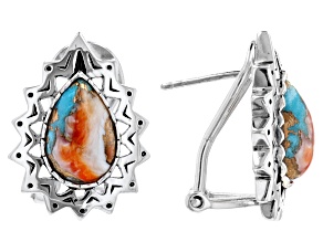 Blended Turquoise and Spiny Oyster Shell Rhodium Over Silver Earrings
