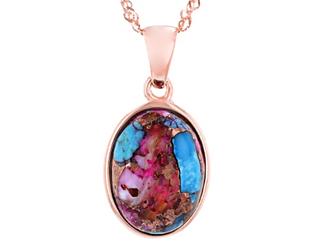 Purple Shell & Turquoise 18k Rose Gold Over Silver Pendant With Chain