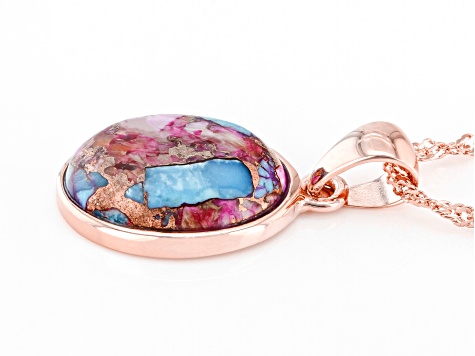 Purple Shell & Turquoise 18k Rose Gold Over Silver Pendant With Chain