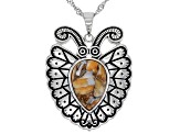 Orange Spiny Oyster Shell Rhodium Over Silver Pendant With Chain