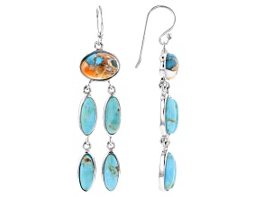 Turquoise & Spiny Oyster Shell Rhodium Over Silver Chandelier Earrings