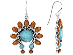 Turquoise & Coral Rhodium Over Silver Earrings