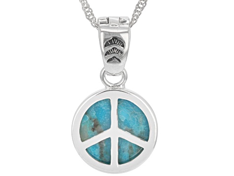 Turquoise Rhodium Over Silver Peace Sign Reversible  Enhancer with Chain