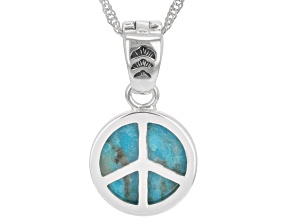 Turquoise Rhodium Over Silver Peace Sign Reversible  Enhancer with Chain