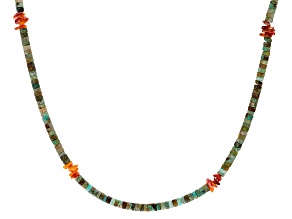 Turquoise & Spiny Oyster Shell Silver 40" Necklace