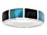 Blue Turquoise & Black Onyx Rhodium Over Silver Mens Inlay Band Ring