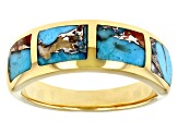 Blue Turquoise & Spiny Oyster Shell 18k Yellow Gold Over Silver Band Ring