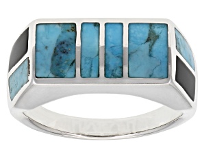 Turquoise & Black Onyx Rhodium Over Silver Ring