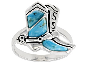 Blue Turquoise Rhodium Over Silver Cowboy Boot Ring