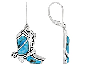 Blue Turquoise Rhodium Over Silver Cowboy Boot Earrings