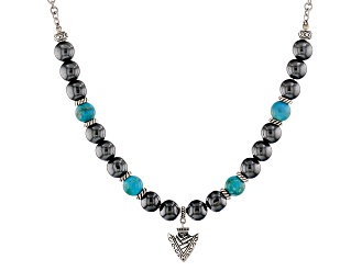 Blue Turquoise & Hematine Rhodium Over Silver Necklace