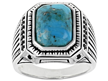 Picture of Mens Blue Turquoise & Black Spinel Rhodium Over Silver Ring 0.37ctw