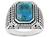 Mens Blue Turquoise & Black Spinel Rhodium Over Silver Ring 0.37ctw