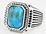 Mens Blue Turquoise & Black Spinel Rhodium Over Silver Ring 0.37ctw
